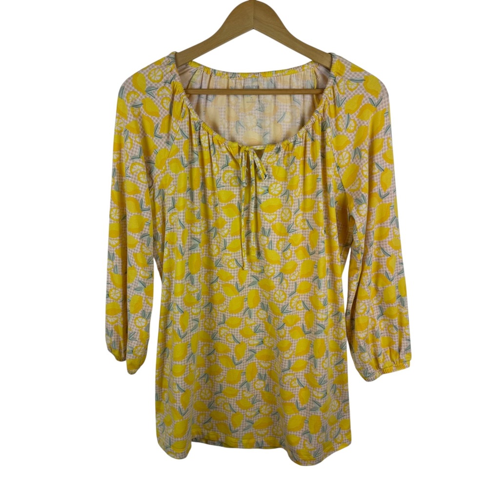 Lands End Womens Lemon Tunic Top Medium Yellow Gingham‎ Fruit Cottagecore Summer